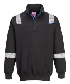 Portwest FR710 WX3 Modaflame Knit FR 1/4 Zip Sweatshirt in Black