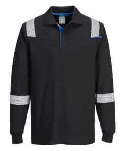 Portwest FR711 WX3 Modaflame Knit FR Long Sleeve Polo Shirt in Black