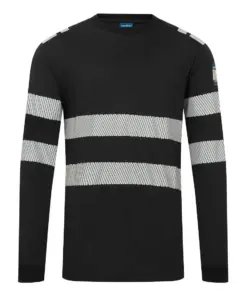 Portwest FR732 PW3 Modaflame Knit FR Long Sleeve T-Shirt in Black