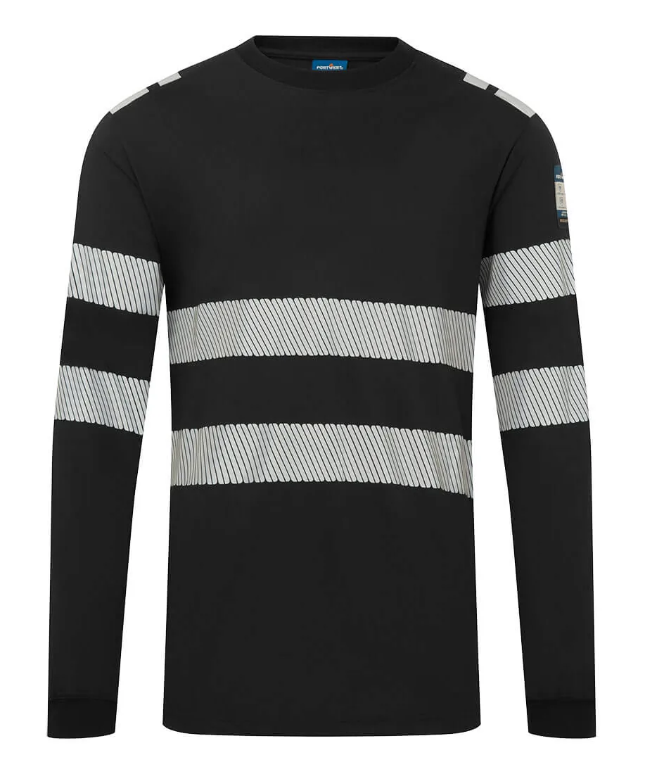 Portwest FR732 PW3 Modaflame Knit FR Long Sleeve T-Shirt in Black