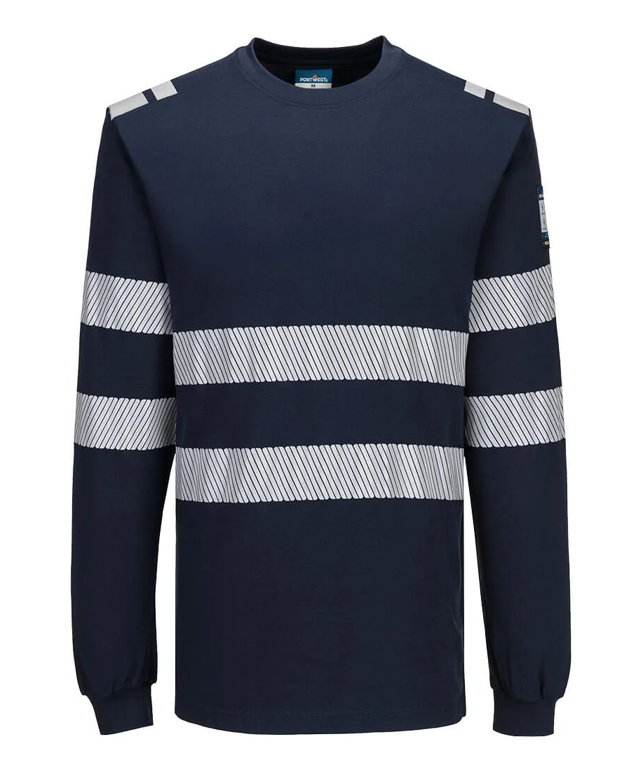 Portwest FR732 PW3 Modaflame Knit FR Long Sleeve T-Shirt in Navy