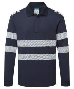 Portwest FR733 PW3 Modaflame Knit FR Long Sleeve Polo Shirt in Navy