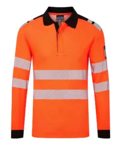 Portwest FR734 PW3 Modaflame Knit HVO FR Long Sleeve Polo Shirt in Orange/Black