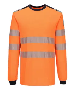 Portwest FR736 PW3 Modaflame Knit HVO FR Long Sleeve T-Shirt in Orange/Navy