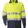 Portwest FR74 Modaflame Knit Hi-Vis Contrast FR Long Sleeve Polo Shirt in Yellow/Navy