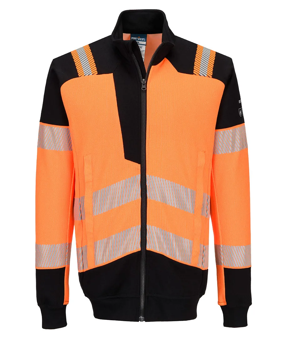 Portwest FR756 PW3 Modaflame Knit HVO FR Full Zip Sweatshirt in Orange/Black