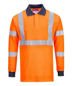Portwest FR76 Modaflame Knit HVO FR Long Sleeve Polo Shirt in Orange