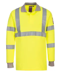 Portwest FR77 Modaflame Knit Hi-Vis FR Long Sleeve Polo Shirt in Yellow