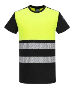 Portwest FR775 PW3 Modaflame Knit Hi-Vis Class 1 FR Short Sleeve T-Shirt in Yellow/Black