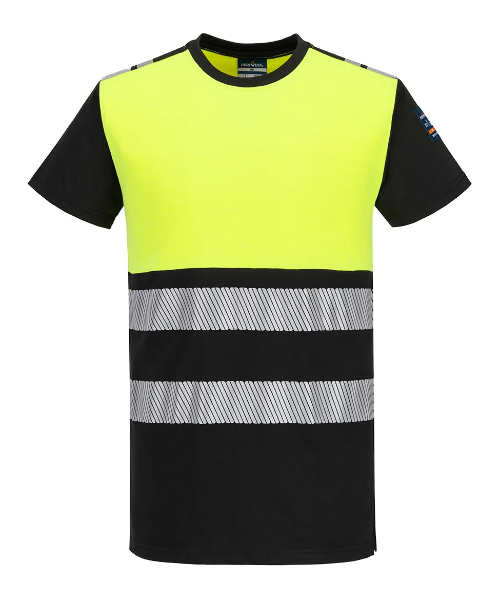 Portwest FR775 PW3 Modaflame Knit Hi-Vis Class 1 FR Short Sleeve T-Shirt in Yellow/Black