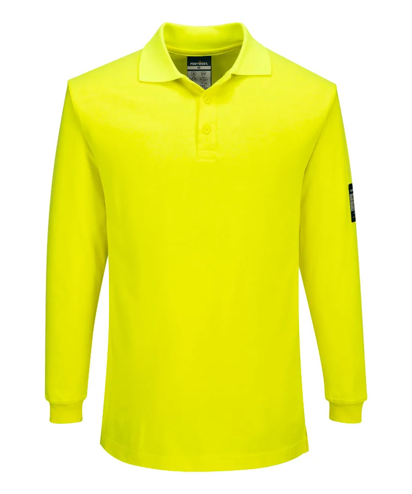 Portwest FR805 Modaflame Knit FR Long Sleeve Polo Shirt in Yellow