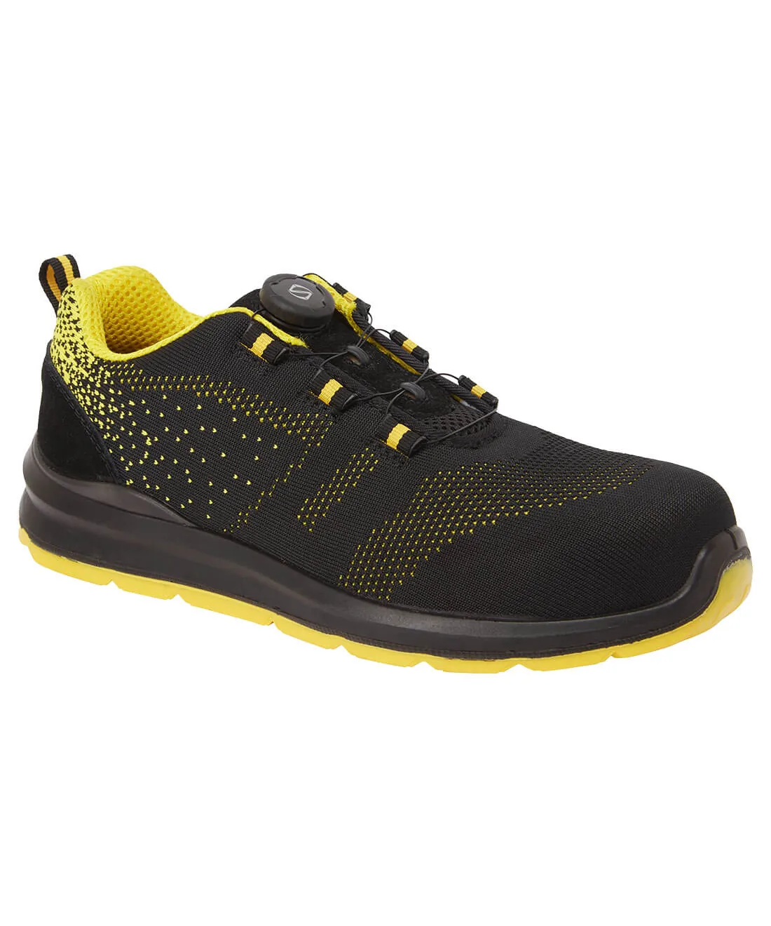 Portwest FT08 Composite Textile Wire Lace Trainer S1P SRC in Black/Yellow