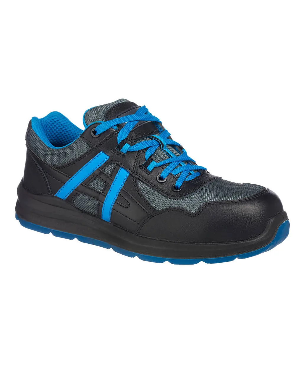 Portwest FT60 Composite Leather and Mesh Trainer S1P SRC in Black/Blue