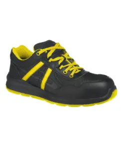 Portwest FT60 Composite Leather and Mesh Trainer S1P SRC in Black/Yellow