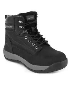 Portwest FW32 Steel Nubuck Leather Mid Boot S3 HRO in Black
