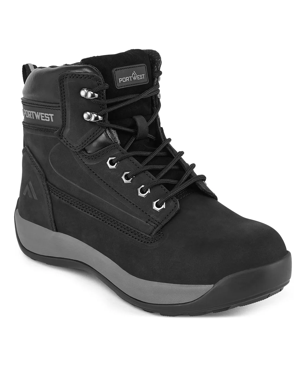 Portwest FW32 Steel Nubuck Leather Mid Boot S3 HRO in Black