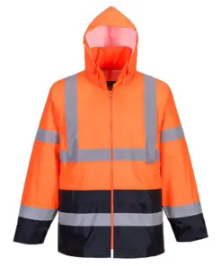 Portwest H443 Hi-Vis Contrast Classic Rain Jacket in Orange/Navy