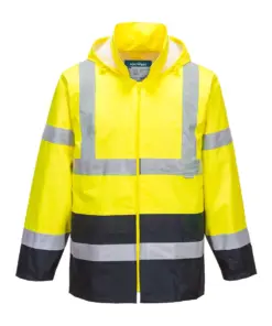 Portwest H443 Hi-Vis Contrast Classic Rain Jacket in Yellow/Navy