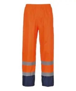 Portwest H444 Hi-Vis Contrast Classic Rain Trousers in Orange/Navy