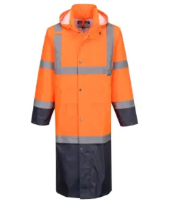 Portwest H446 Hi-Vis Contrast Raincoat 122cm in Orange/Navy