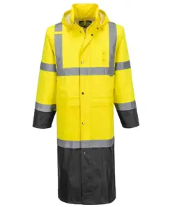 Portwest H446 Hi-Vis Contrast Raincoat 122cm in Yellow/Black