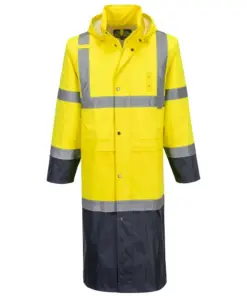 Portwest H446 Hi-Vis Contrast Raincoat 122cm in Yellow/Navy