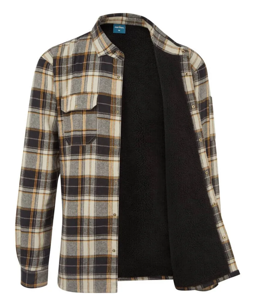 Portwest KA313 KA3 Sherpa Lined Check Shirt in Black