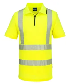Portwest KX302 KX3 Sport Hi-Vis Zip Polo Shirt Short Sleeve in Yellow
