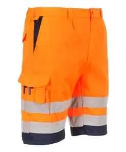 Portwest L043 Hi-Vis Lightweight Polycotton Shorts in Orange/Navy