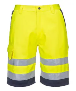 Portwest L043 Hi-Vis Lightweight Polycotton Shorts in Yellow/Navy