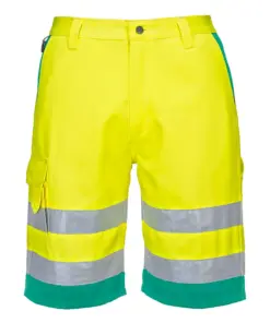 Portwest L043 Hi-Vis Lightweight Polycotton Shorts in Yellow/Teal