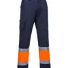 Portwest L049 Hi-Vis Lightweight Contrast Class 1 Service Trousers in Orange/Navy