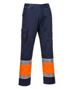 Portwest L049 Hi-Vis Lightweight Contrast Class 1 Service Trousers in Orange/Navy