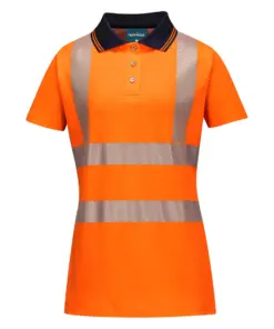 Portwest LW72 Hi-Vis Women's Cotton Comfort Pro Polo Shirt Short Sleeve in Orange/Black