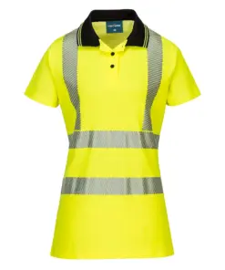 Portwest LW72 Hi-Vis Women's Cotton Comfort Pro Polo Shirt Short Sleeve in Yellow/Black