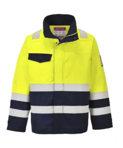 Portwest MV25 Modaflame Work Hi-Vis Multi-Norm Contrast FR Jacket in Yellow/Navy