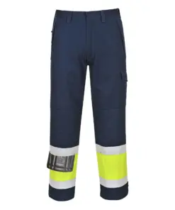 Portwest MV26 Modaflame Work Hi-Vis Class 1 Multi-Norm FR Trousers in Yellow/Navy