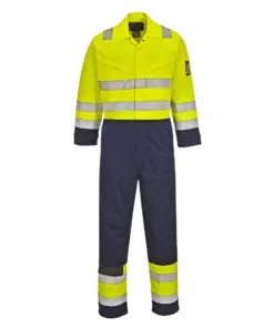 Portwest MV28 Modaflame Work Hi-Vis Multi-Norm Contrast FR Coverall in Yellow/Navy