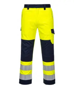 Portwest MV46 Modaflame Work Hi-Vis Multi-Norm Contrast FR Trousers in Yellow/Navy