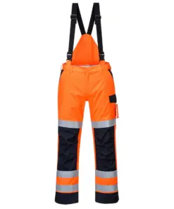 Portwest MV71 Modaflame Rain+ Hi-Vis Multi-Norm Contrast FR Trousers in Orange/Navy