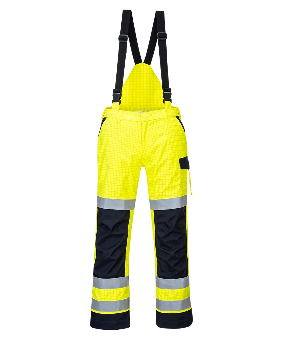 Portwest MV71 Modaflame Rain+ Hi-Vis Multi-Norm Contrast FR Trousers in Yellow/Navy