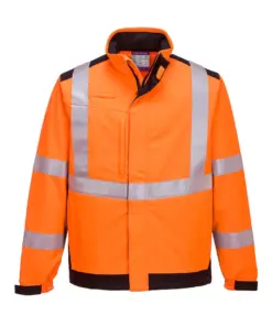 Portwest MV72 Modaflame Softshell Hi-Vis Multi-Norm FR Jacket in Orange/Navy