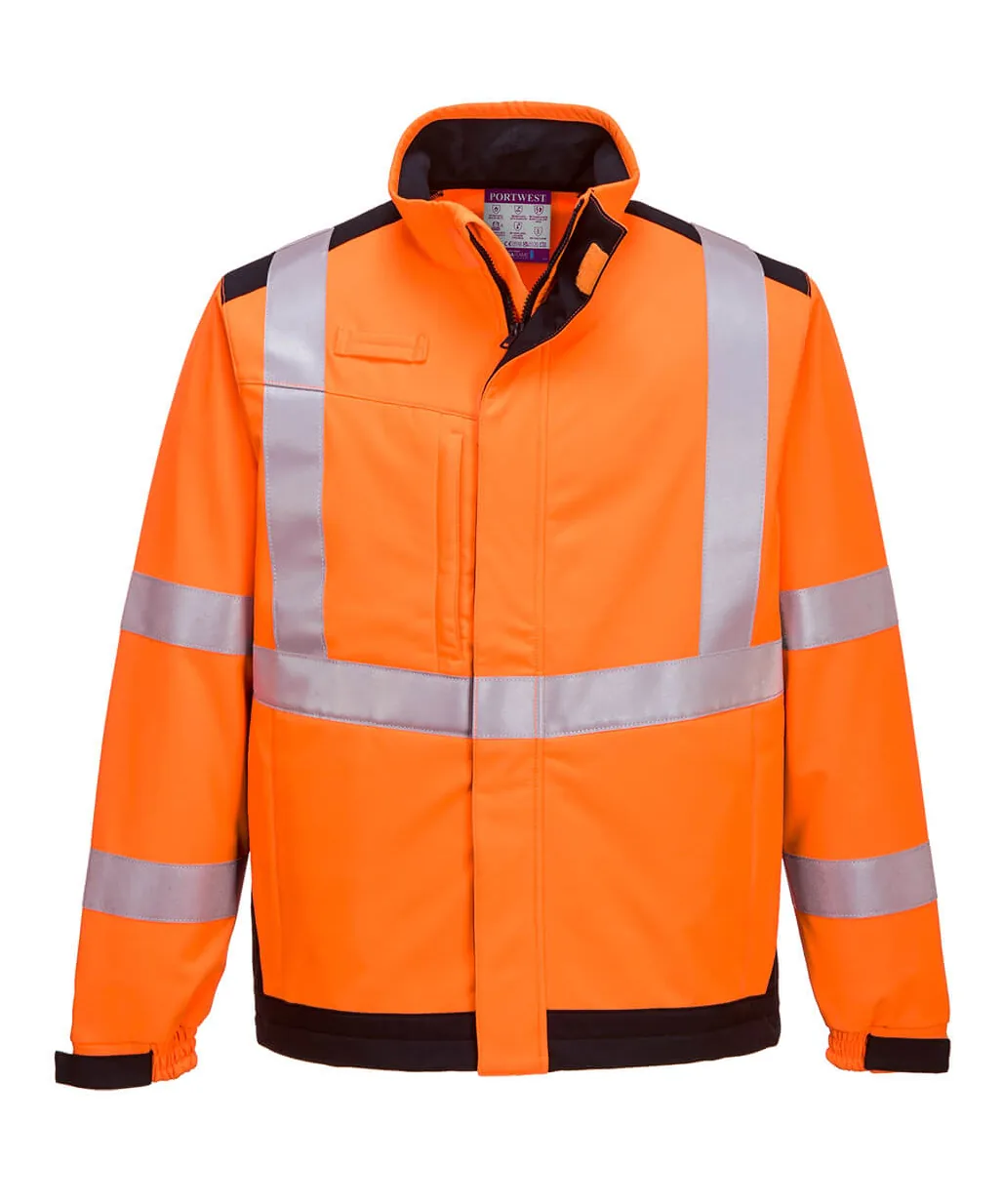 Portwest MV72 Modaflame Softshell Hi-Vis Multi-Norm FR Jacket in Orange/Navy