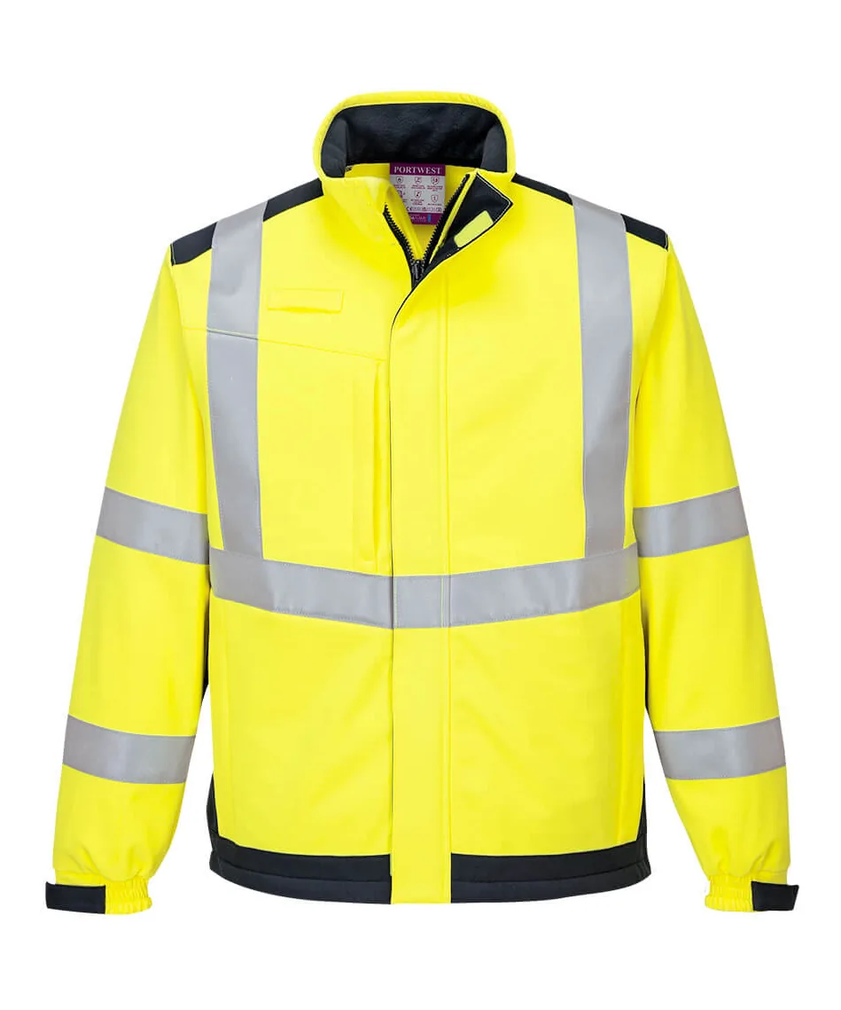 Portwest MV72 Modaflame Softshell Hi-Vis Multi-Norm FR Jacket in Yellow/Navy