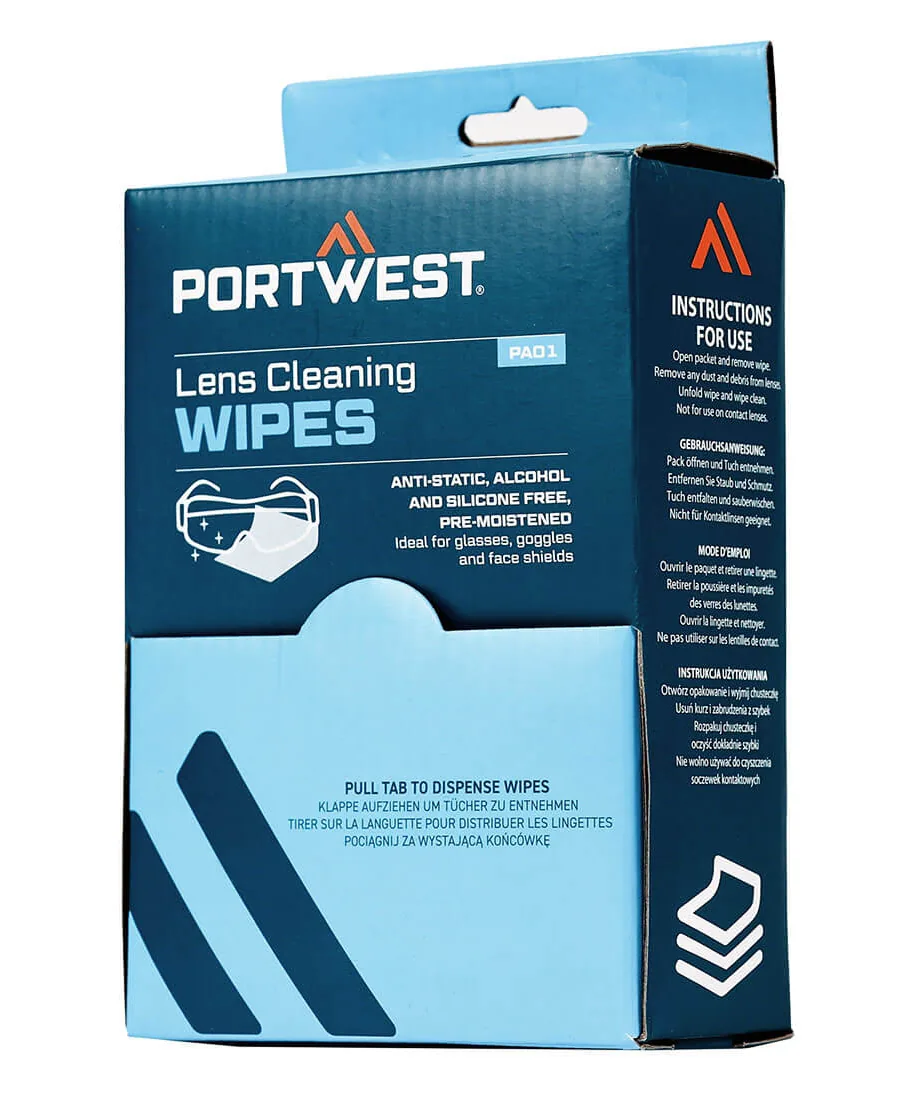 Portwest PA01 Lens Cleaning Wipes (100 towelettes) in White
