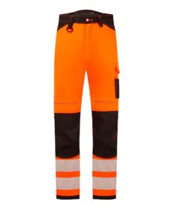 Portwest PW303 PW3 Hi-Vis Lightweight Stretch Work Trousers in Orange/Black