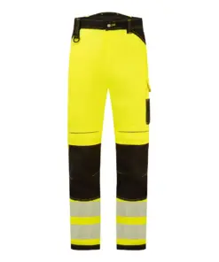 Portwest PW303 PW3 Hi-Vis Lightweight Stretch Work Trousers in Yellow/Black