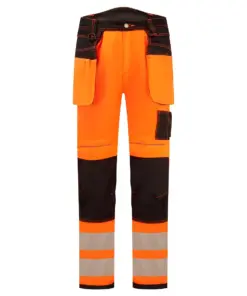 Portwest PW306 PW3 Hi-Vis Stretch Holster Pocket Trousers in Orange/Black