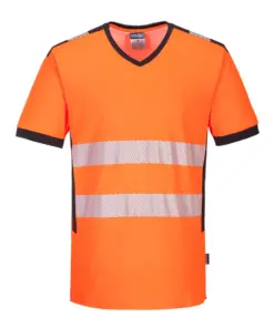 Portwest PW310 PW3 Hi-Vis V-Neck Mesh Insert T-Shirt Short Sleeve in Orange/Black