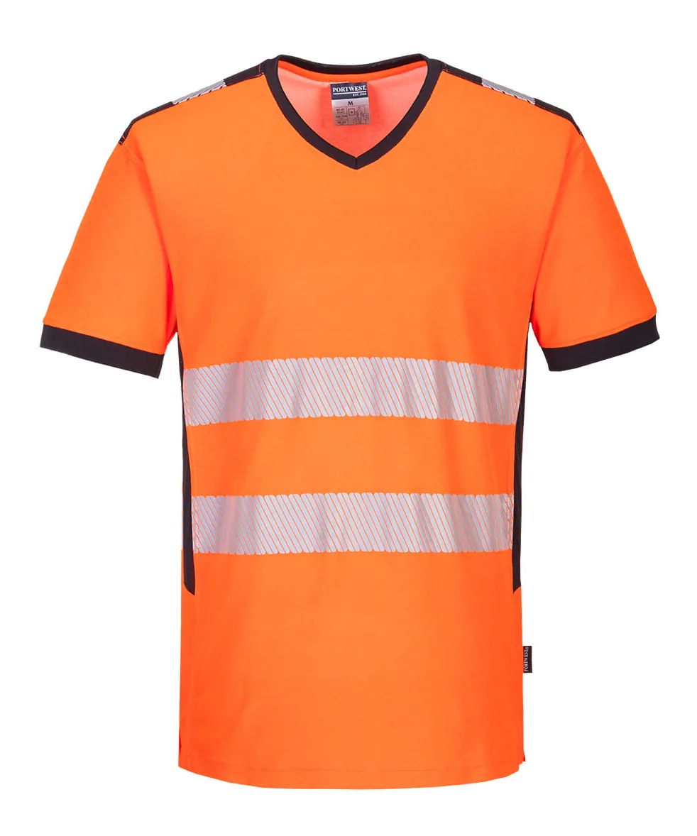 Portwest PW310 PW3 Hi-Vis V-Neck Mesh Insert T-Shirt Short Sleeve in Orange/Black